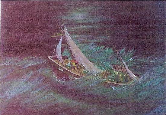Łódź rybacka w czasie sztormu