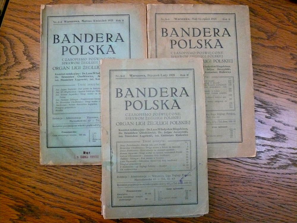 Okładki trzech numerów czasopisma Bandera Polska wydanych w 1921 r.