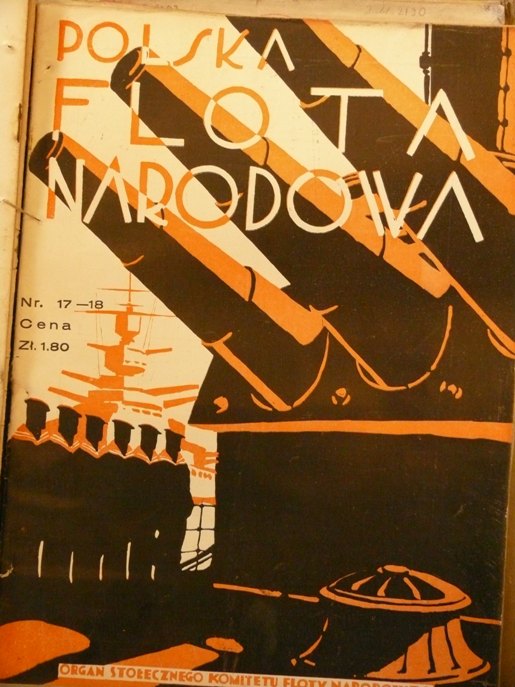 Przykładowe okładki pisma „Polska Flota Narodowa” z lat 1931-1932 ilustrujące zmiany logotypu