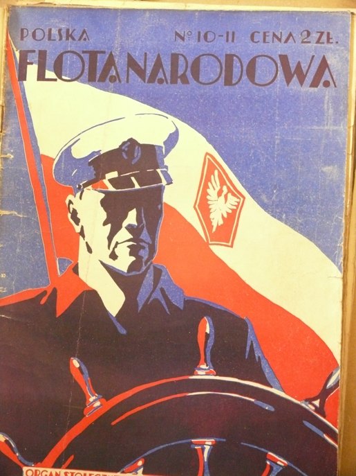 Przykładowe okładki pisma „Polska Flota Narodowa” z lat 1931-1932 ilustrujące zmiany logotypu