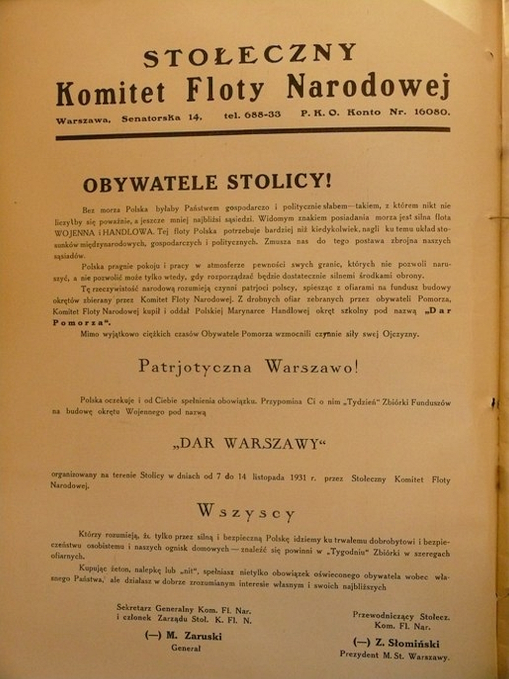 Odezwa pióra generała Mariusza Zaruskiego zamieszczona w jednym z wydań pisma.