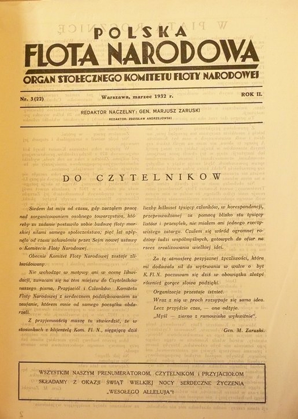 Strona redakcyjna ostatniego wydania pisma z 1932 roku.