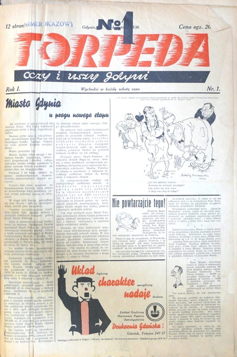 Pierwszy numer tygodnika „Torpeda” z 25 kwietnia 1936 roku (reprodukcja wykonana z mikrofilmu)