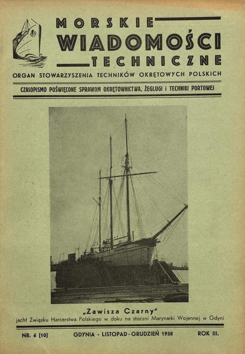 Okładka wydania czasopisma „Morskie Wiadomości Techniczne” z listopada/ grudnia 1938 roku wydanego jako dwumiesięcznik