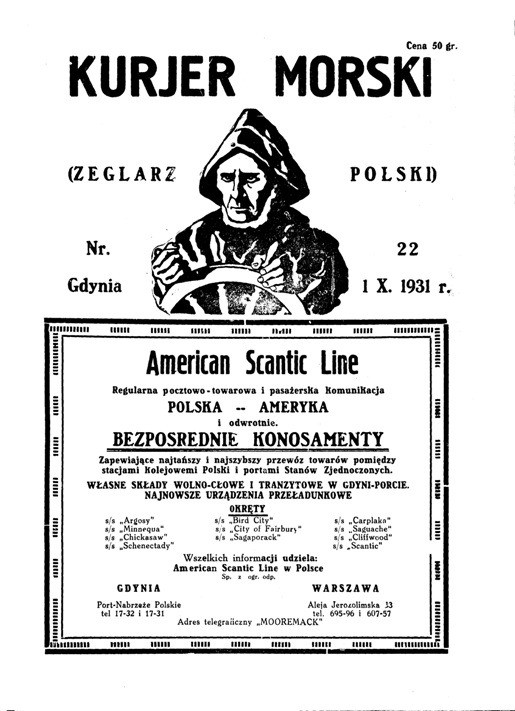 Okładka ostatniego znanego wydania czasopisma „ Kurjer Morski – Żeglarz Polski” z 1 października 1931 roku.