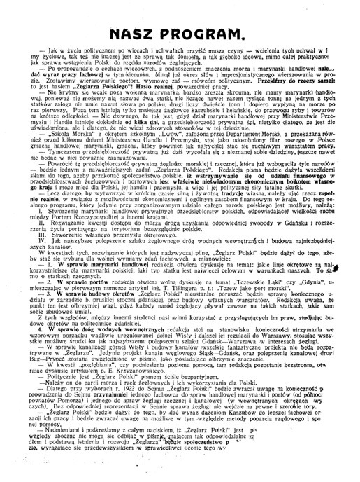 Strona redakcyjna pierwszego numeru czasopisma „Żeglarz Polski” ze stycznia 1922 roku