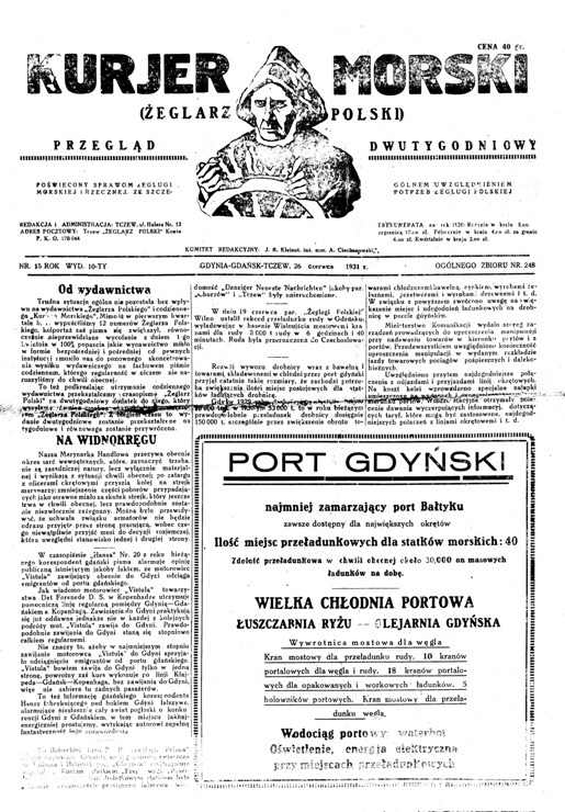 „Kurjer Morski (Żeglarz Polski” ) nr 15 z  dn 26 czerwca 1931 roku