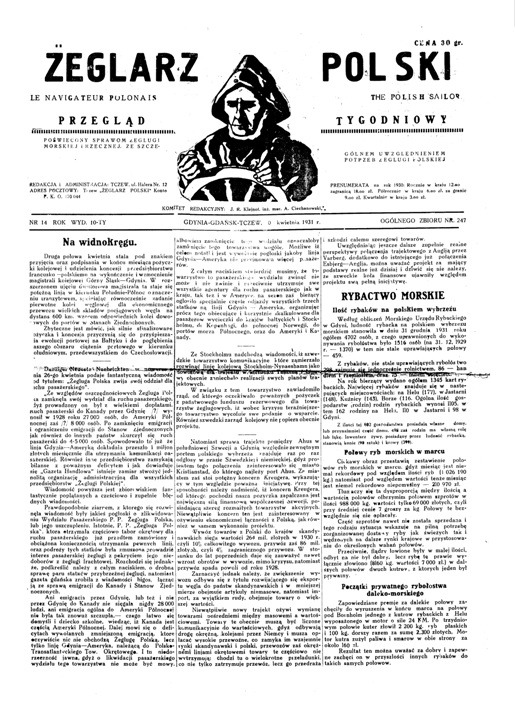 „Żeglarz Polski” nr 14 z dn 9 kwietnia 1931 roku
